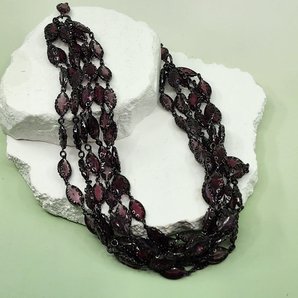 Banana Republic Purple Crystal Multi-Strand Necklace Gunmetal Gothic Statement